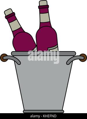 Wine bottles in ice bucket Stock Vector