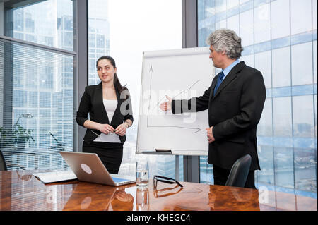 Young business woman and mature man making a presentati Stock Photo