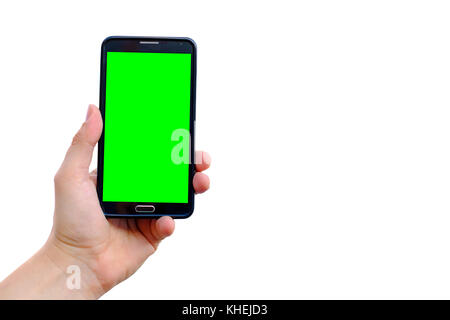 Male hand holding isolated smartphone Stock Photo
