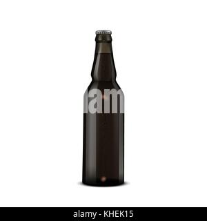 Glass Beer dark Brown Bottle On White Stock Vector