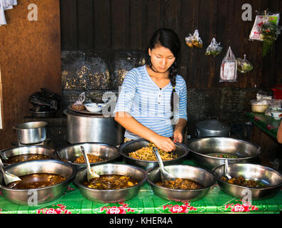 KALAW, MYANMAR- MARCH 5, 2017: Burmese people at lokal green market on March 5, 2017 in Kalaw, Southeastasia, Myanmar. (Burma) Stock Photo