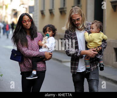 Zoe Saldana with her husband Marco Perego and their children in Milan  Featuring: Zoe Saldana, Marco Perego, Bowie Ezio Perego-Saldana, Cy Aridio Perego-Saldana, Zen Perego-Saldana Where: Milan, Italy When: 29 Sep 2017 Credit: IPA/WENN.com  **Only available for publication in UK, USA, Germany, Austria, Switzerland** Stock Photo