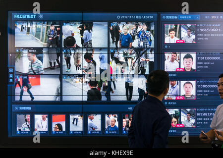 Face recognition surveillance technology at China hi-tech fair in Shenzhen, known as 'Silicon Valley of China', Shenzhen, China. Stock Photo