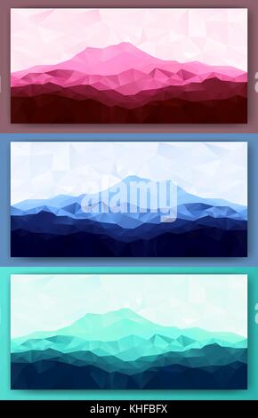Set of triangle low poly mountains Stock Vector