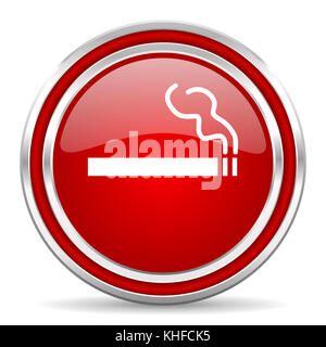 Cigarette red silver metallic chrome border web and mobile phone icon on white background with shadow Stock Photo
