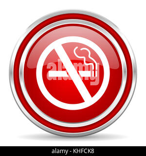No smoking red silver metallic chrome border web and mobile phone icon on white background with shadow Stock Photo