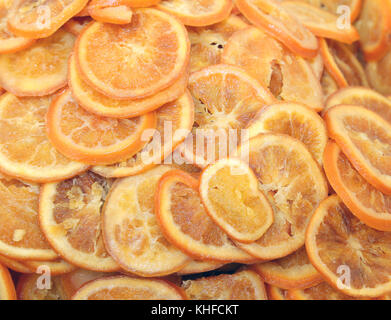 dried fruits orange in slices at mediterranean market Stock Photo
