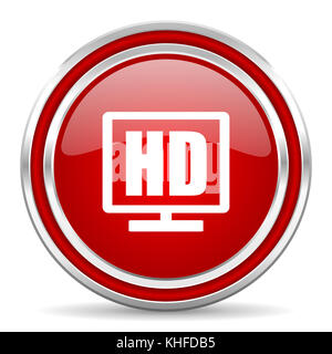 Hd display red silver metallic chrome border web and mobile phone icon on white background with shadow Stock Photo