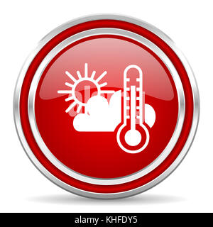 Weather forecast red silver metallic chrome border web and mobile phone icon on white background with shadow Stock Photo