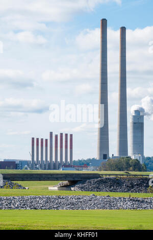 Power plant stacks at TVA electrical generation plant at Kingston, TN Stock Photo
