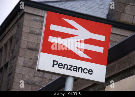 Penzance, Cornwall, railway station sign. Stock Photo