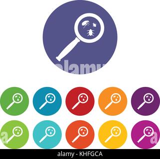 Magnifier and insects set icons Stock Vector