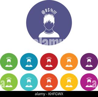 Man with different signs over his head set icons Stock Vector