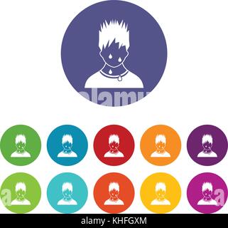 Sweaty man set icons Stock Vector