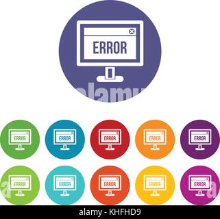 Error sign on a computer monitor set icons Stock Vector