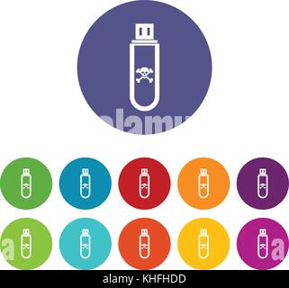 Infected USB flash drive set icons Stock Vector