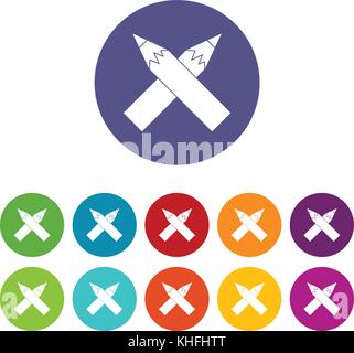 Two crossed pencils set icons in different colors isolated on white background Stock Vector