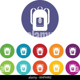 Backpack set icons in different colors isolated on white background Stock Vector