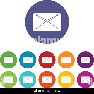 Closed envelope set icons in different colors isolated on white background Stock Vector