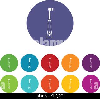 Electric toothbrush set icons in different colors isolated on white background Stock Vector