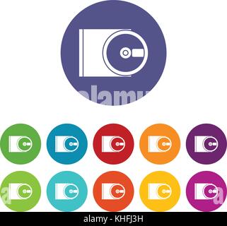 DVD drive open set icons in different colors isolated on white background Stock Vector