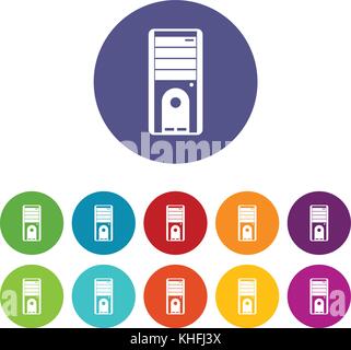 Computer system unit set icons in different colors isolated on white background Stock Vector