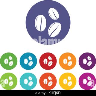 Coffee beans set icons in different colors isolated on white background Stock Vector