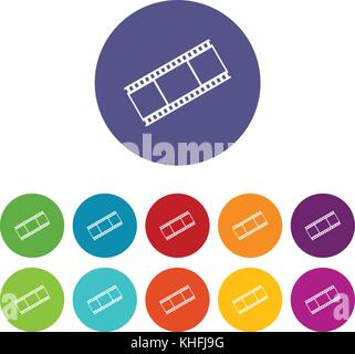 Film with frames set icons in different colors isolated on white background Stock Vector