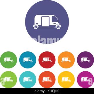 Thailand three wheel native taxi set icons Stock Vector