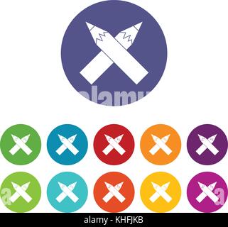Two crossed pencils set icons Stock Vector