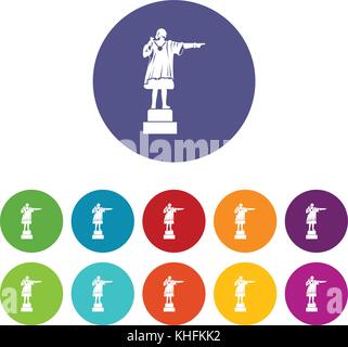 Columbus monument set icons Stock Vector