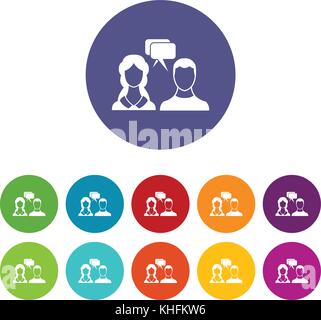 Speech bubbles with two faces set icons Stock Vector