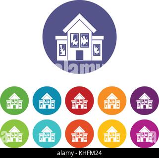 House with broken windows set icons Stock Vector