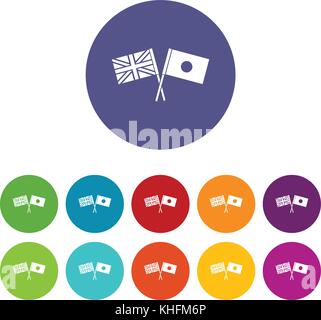 UK and Japan flags crossed set icons Stock Vector
