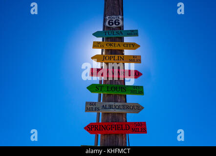 Direction signs to famous cities at Route 66 Stock Photo