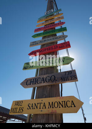 Direction signs to famous cities at Route 66 Stock Photo
