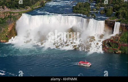 American Niagara Falls and cruise boat, USA Stock Photo