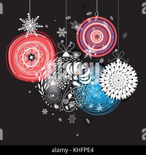Graphic festive greeting card with Christmas balls on a dark background Stock Vector