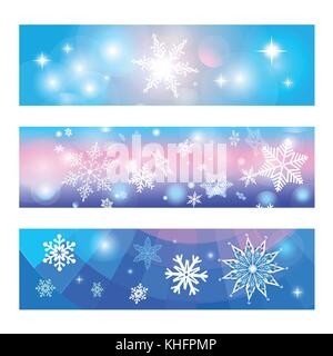 Christmas  set different banners with snowflakes and light Stock Vector