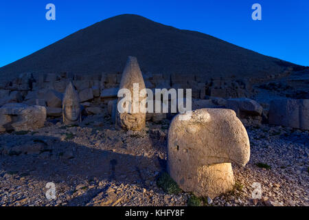 Statues on the Mt Nemrut at the twilight, in Adiyaman, Turkey. Stock Photo