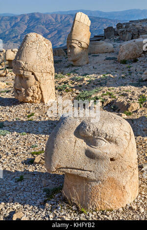Statues on the Mt Nemrut at the sunrise in Adiyaman, Turkey. Stock Photo