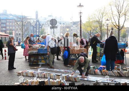 TBook stall on the popular, bustling Waterlooplein flea market, in Amsterdam, in the Netherlands, North Europe Stock Photo