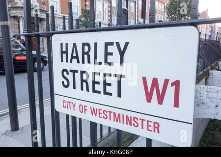 The famous Harley Street, City of Westminster, street sign in London, UK Stock Photo