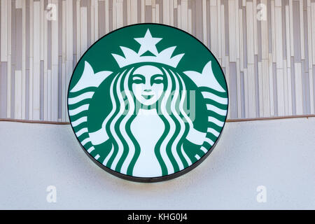 ORLANDO, USA - OCTOBER 31ST, 2017: Starbucks shop sign mounted on a wall Stock Photo