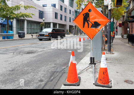 Construction site at a street downtown in the city of Toronto, Canada Stock Photo