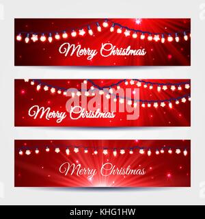 Christmas light garlands banners set Stock Vector