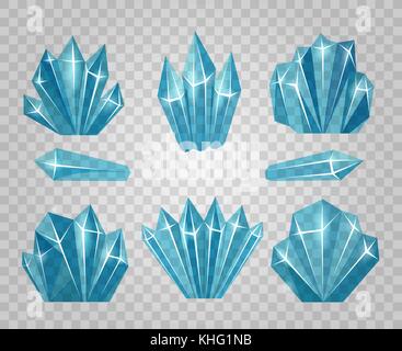 Ice crystals. Icy water cubes isolated on transparent background and icicle cold blocks vector illustration Stock Vector