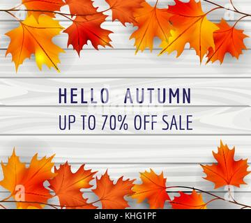 Autumn sale poster background with leaves Stock Vector