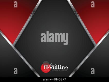 Silver metallic lines, contrast red black tech background. Vector digital design with metal stripes Stock Vector