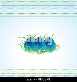 Blue Easter eggs and green spring grass vector background Stock Vector